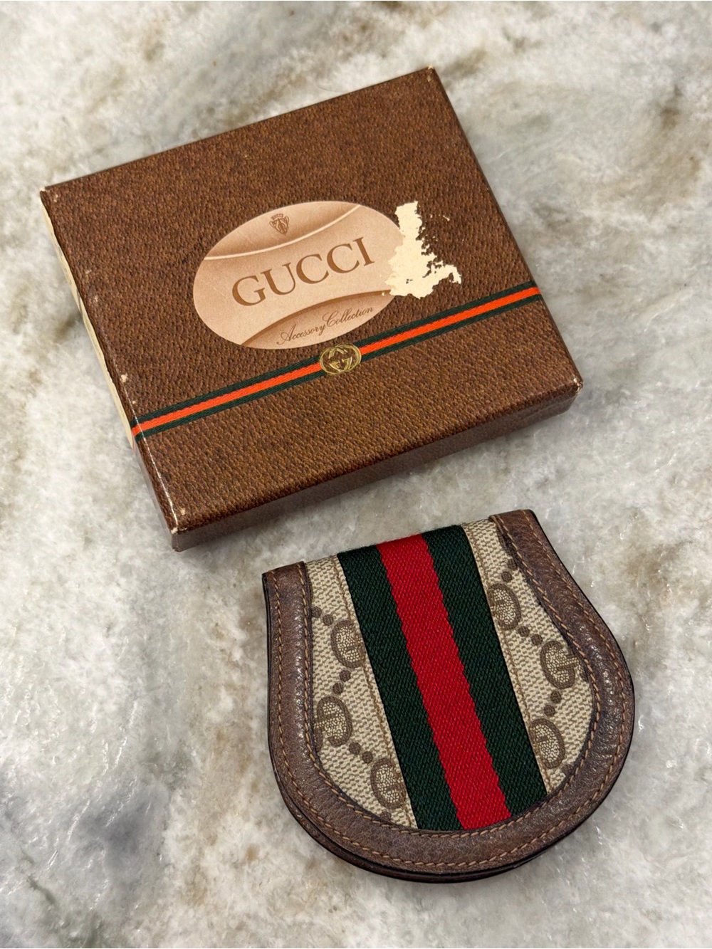 Gucci Brown GG Canvas Money Clip with Green-Red Web Stripe